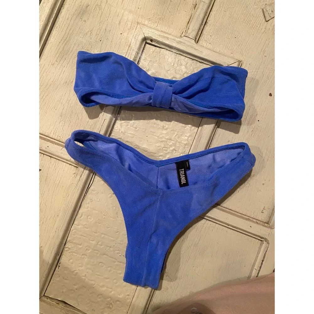 Triangl Bandeau Bikini Two-Piece Set Size Small Royal Blue Velvet Swimwear